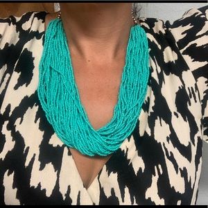 Teal Beaded Necklace Earring Set